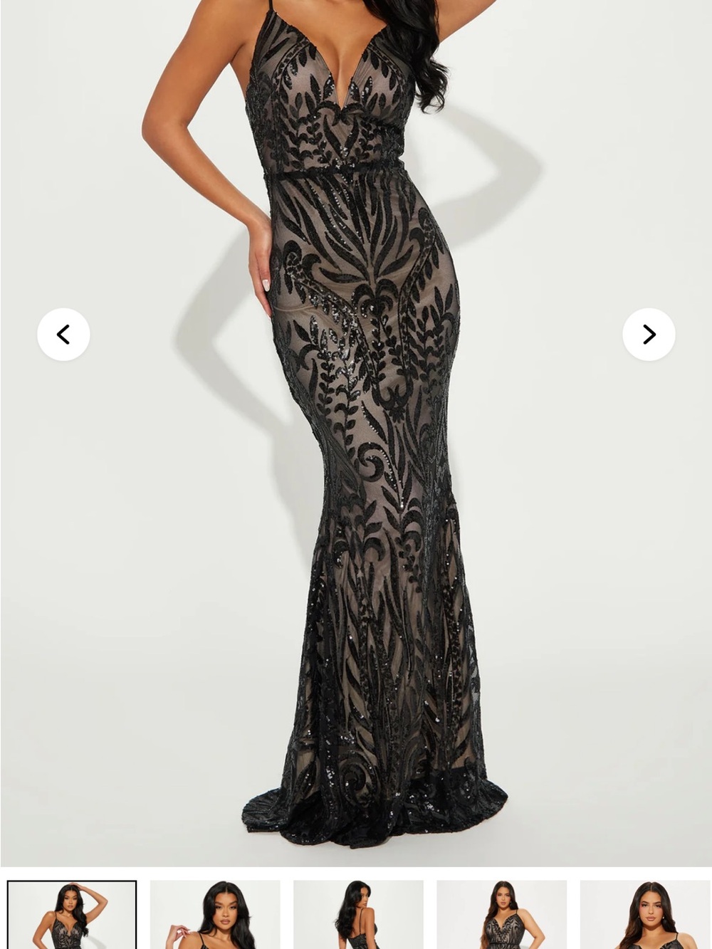 Fashion Nova Black Beaded V-Neck Prom Gown